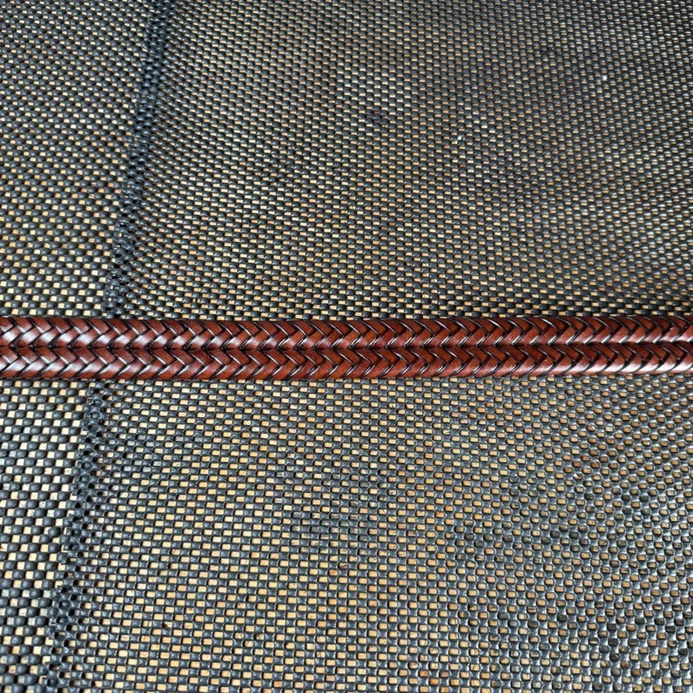 Fossil Braided Woven Belt Mens 32 Brown Leather Brass Buckle Casual Classic